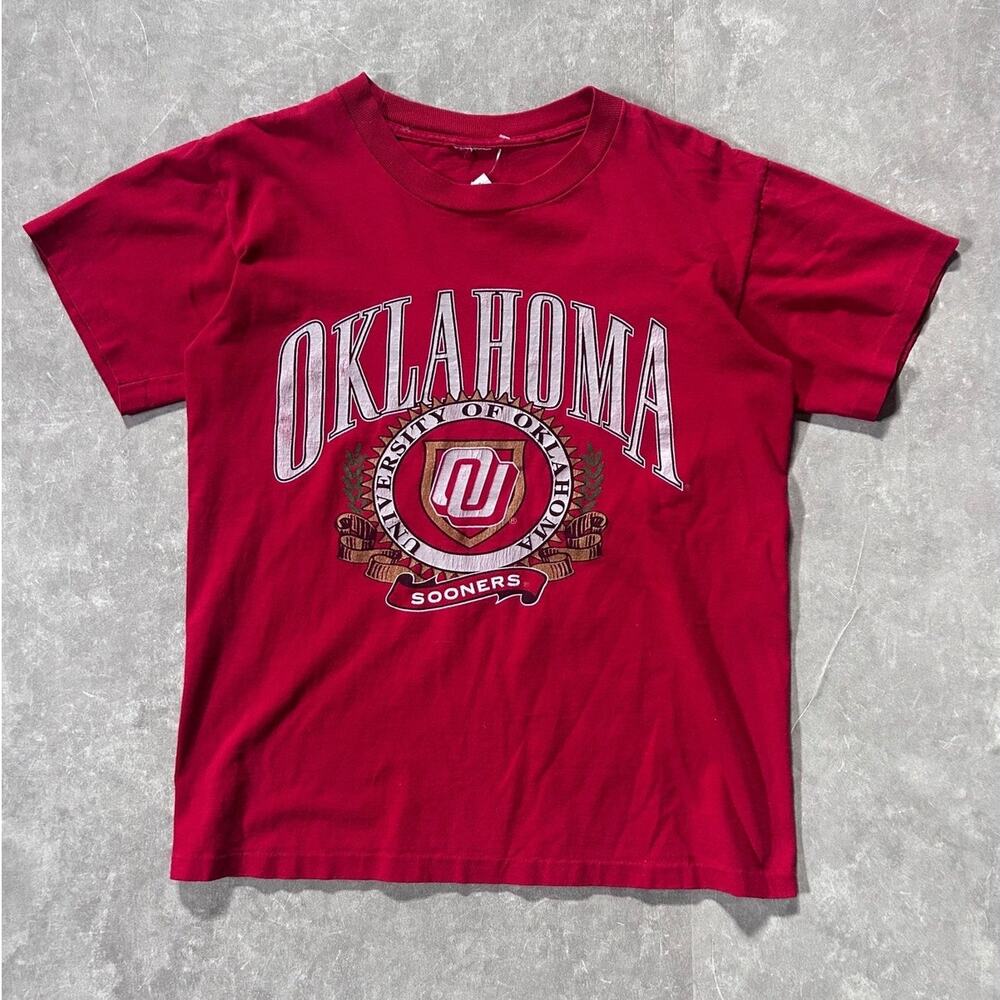 90s Vintage Oklahoma Sooners Nutmeg Crest Red T Shirt Size M